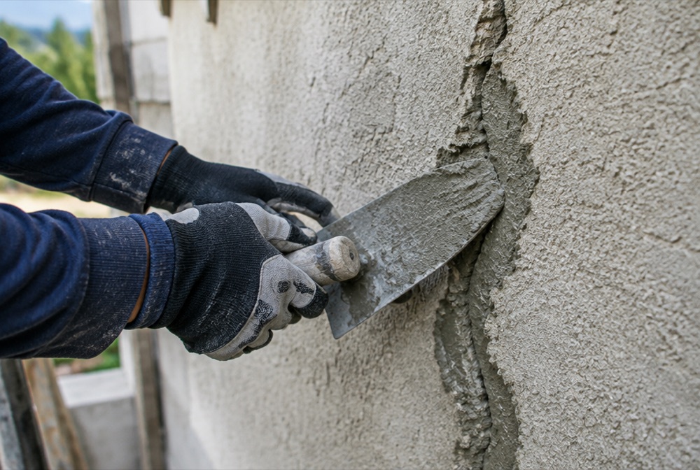 Stucco crack repair on a Miami home exterior